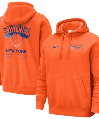 New York Knicks Nike Courtside Club Pullover Hoodie - Orange
