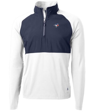 Toronto Blue Jays Cutter & Buck Adapt Eco Knit Hybrid Recycled Quarter-Zip Pullover Jacket - White/Navy