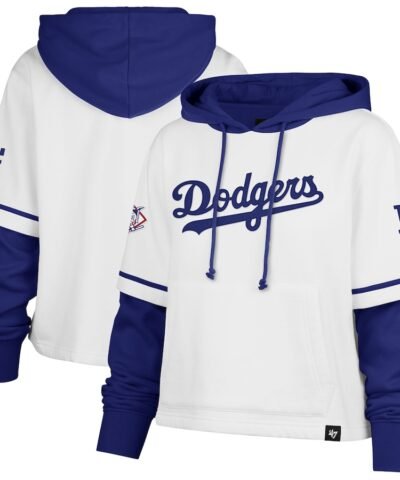 Los Angeles Dodgers '47 Women's Trifecta Shortstop Cropped Pullover Hoodie - White