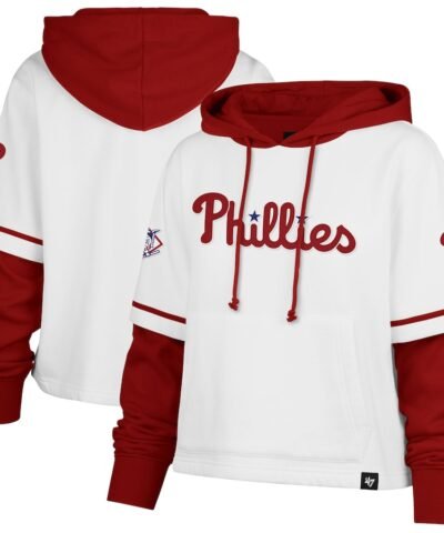 Philadelphia Phillies '47 Women's Trifecta Shortstop Cropped Pullover Hoodie - White