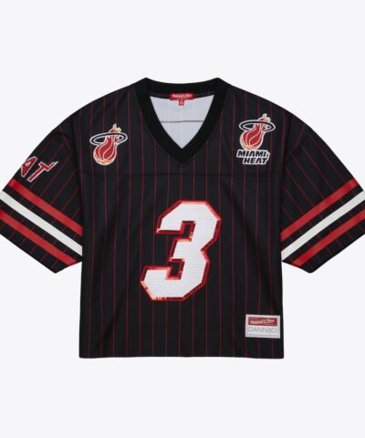 Dwyane Wade Miami Heat Mitchell & Ness x DANNIJO Women's Cropped Football Fashion Jersey - Black