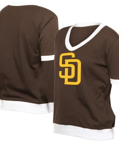 San Diego Padres New Era Women's Game Day Rhinestone V-Neck T-Shirt - Brown
