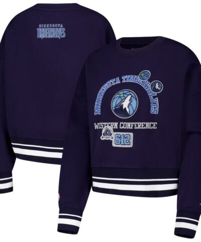 Minnesota Timberwolves Pro Standard Women's Area Code Cropped Pullover Sweatshirt - Navy
