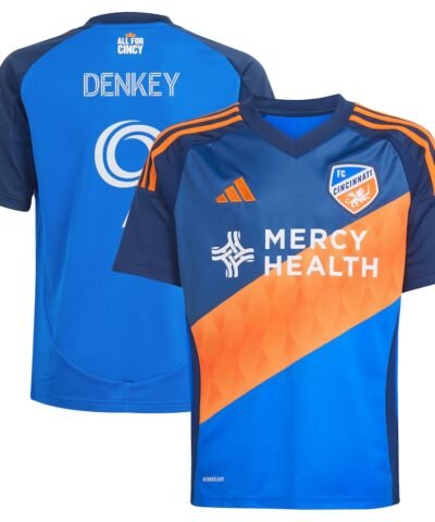 Kévin Denkey FC Cincinnati adidas Youth 2025 Orange and Blue Legacy Kit Replica Player Jersey - Blue