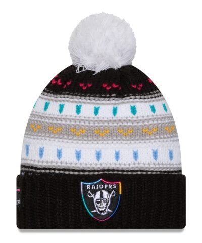 Las Vegas Raiders New Era Women's 2025 NFL Crucial Catch Cuffed Knit Hat with Pom  - Black