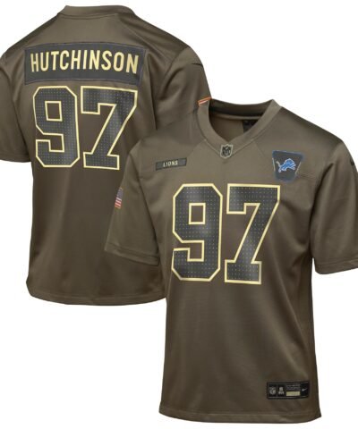 Aidan Hutchinson Detroit Lions Nike Youth 2025 Salute to Service Game Jersey - Olive