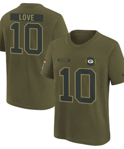 Jordan Love Green Bay Packers Nike Youth 2025 Salute to Service Name & Number T-Shirt - Olive