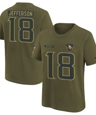 Justin Jefferson Minnesota Vikings Nike Youth 2025 Salute to Service Name & Number T-Shirt - Olive