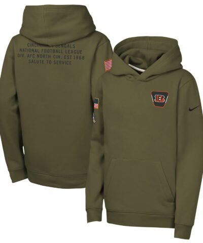 Cincinnati Bengals Nike Youth 2025 Salute to Service Club Fleece Hoodie - Olive