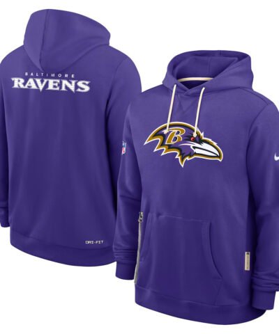 Nike Men's Baltimore Ravens Sideline Initial Home Performance Pullover Hoodie in purple with Dri-FIT