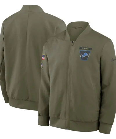 Detroit Lions Nike 2025 Salute to Service Sideline Full-Zip Bomber Jacket - Olive