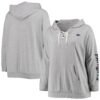 Women's Fanatics Heathered Gray New England Patriots Plus Size Lace-Up Pullover Hoodie